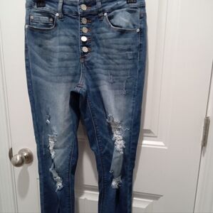 Indigo Rein Curvy Distressed Button Fly Blue Jeans Size 7